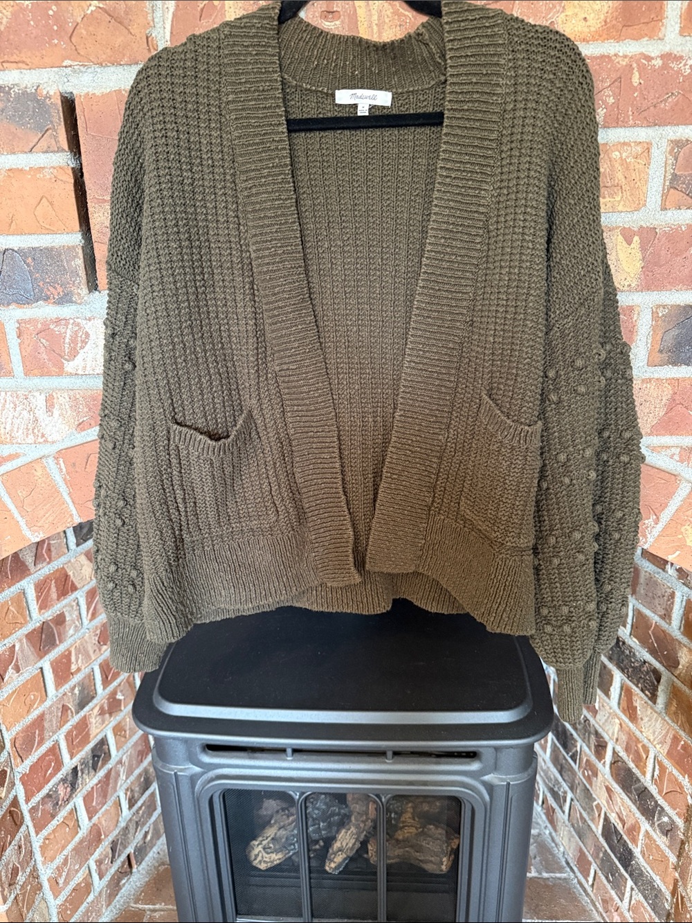 Madewell Olive Open-Front Textured Pocket Cardigan size medium
